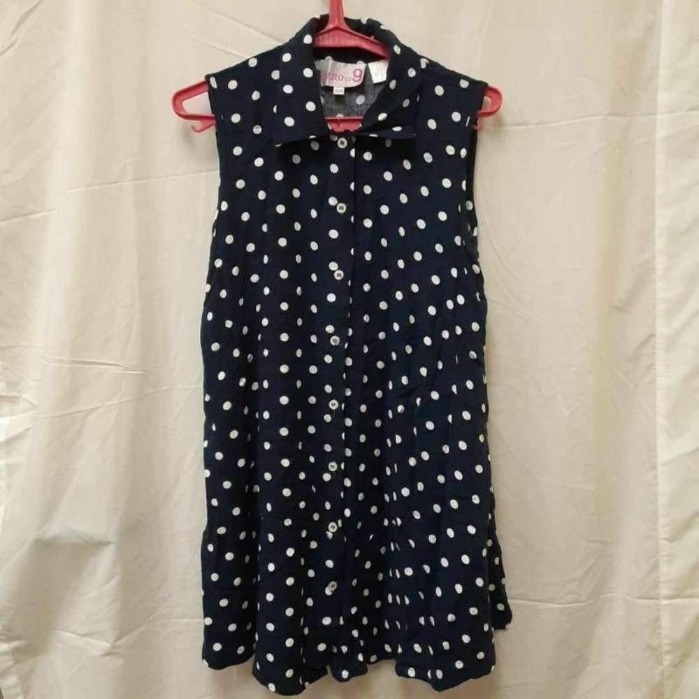 Zero To 9 Womens Tunic Shirt Blue White Polka Dot